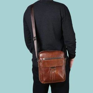 New Messenger Bag PU Leather for Men Brown A